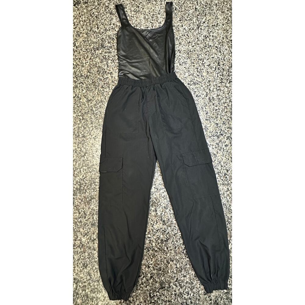 Thrill Cargo Pants and Iris Faux Leather Bodysuit Set Black Womens Medium‎ Small